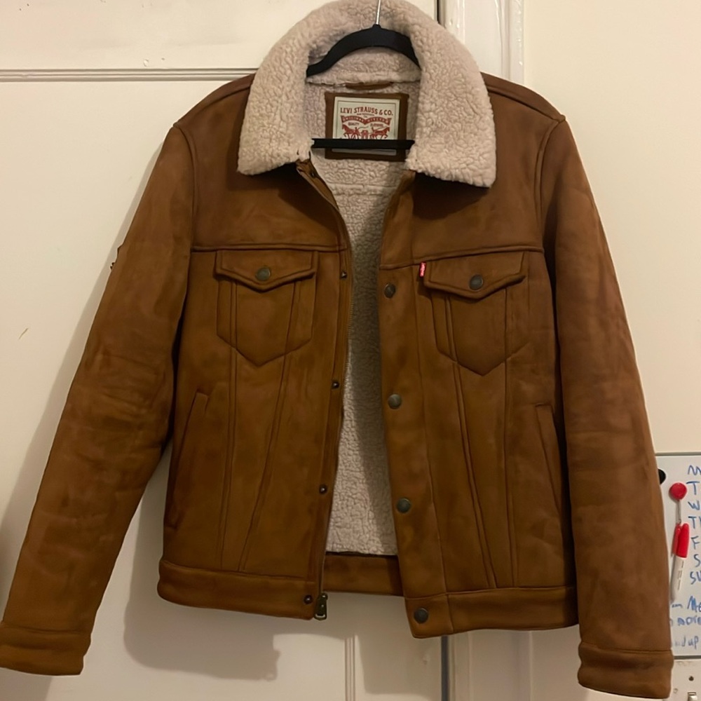 Levi’s Men Trucker Jacket Sherpa Suede Brown Small